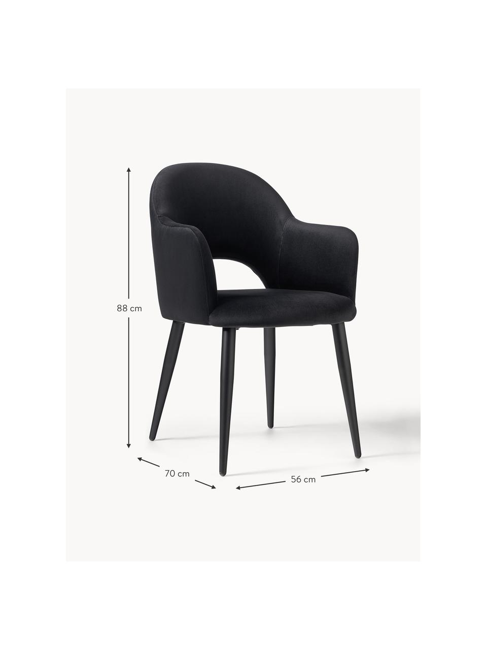 Silla con reposabrazos de terciopelo Rachel, Tapizado: terciopelo (poliéster) Al, Patas: metal con pintura en polv, Terciopelo negro, An 55 x F 65 cm