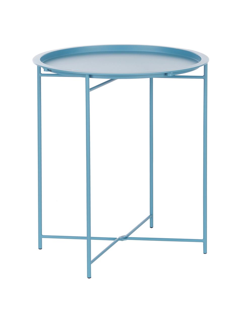 Table d'appoint avec plateau amovible Sangro, Acier, laqué, Bleu, Ø 46 x haut. 52 cm