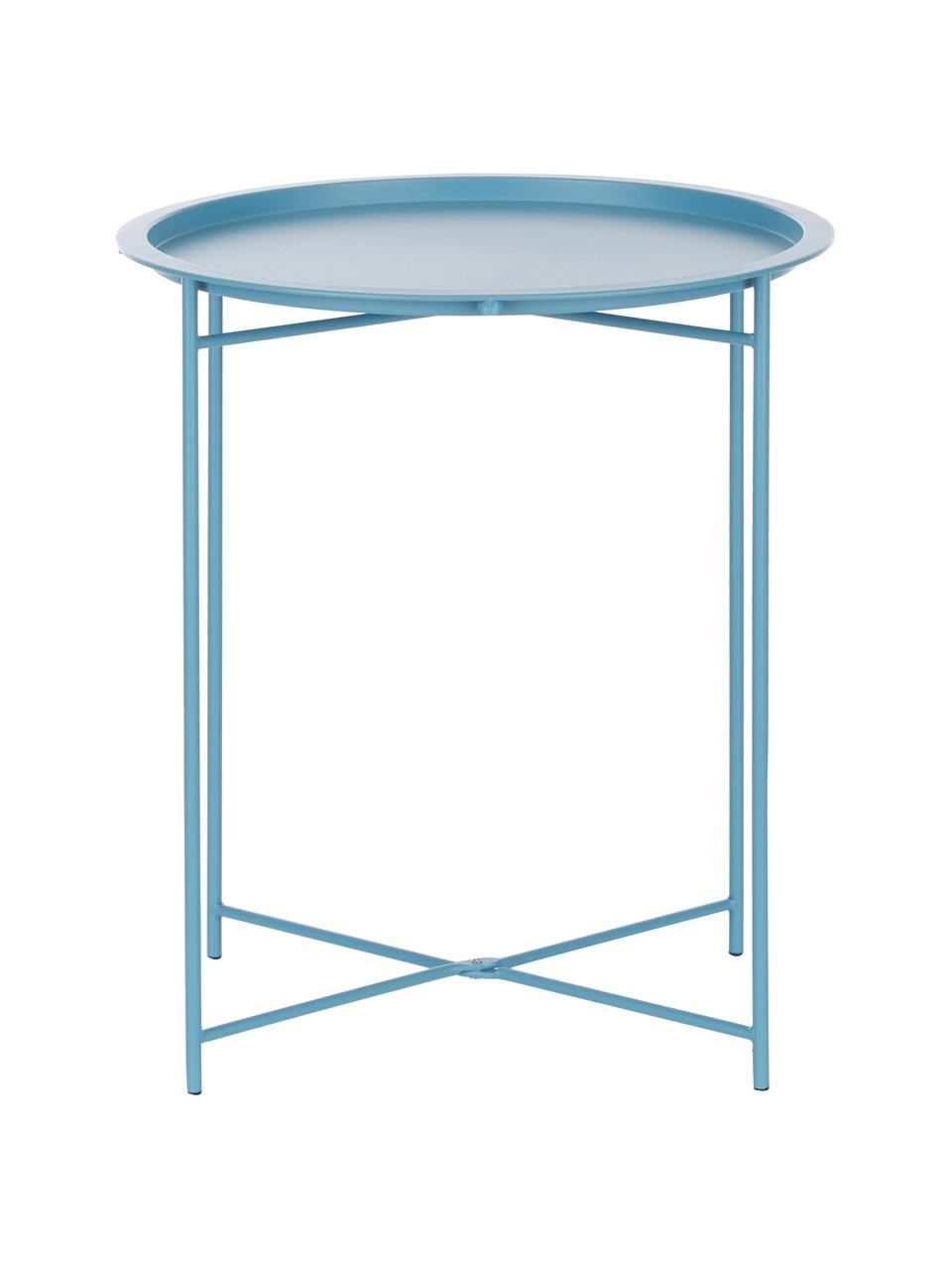 Mesa auxiliar con bandeja extraíble de metal Sangro, Metal con pintura en polvo, Azul, Ø 46 x Al 52 cm