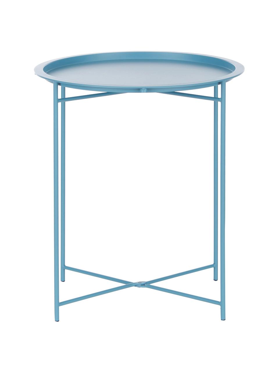 Table d'appoint avec plateau amovible Sangro, Acier, laqué, Bleu, Ø 46 x haut. 52 cm