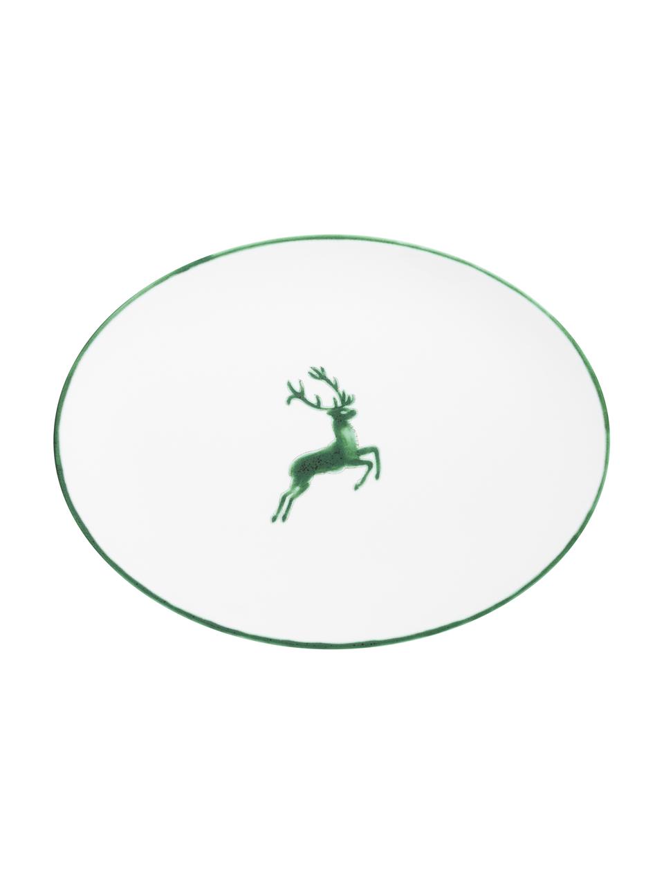 Plat de service artisanal Cerf Vert, Céramique, Blanc, vert, larg. 21 x long. 28 cm