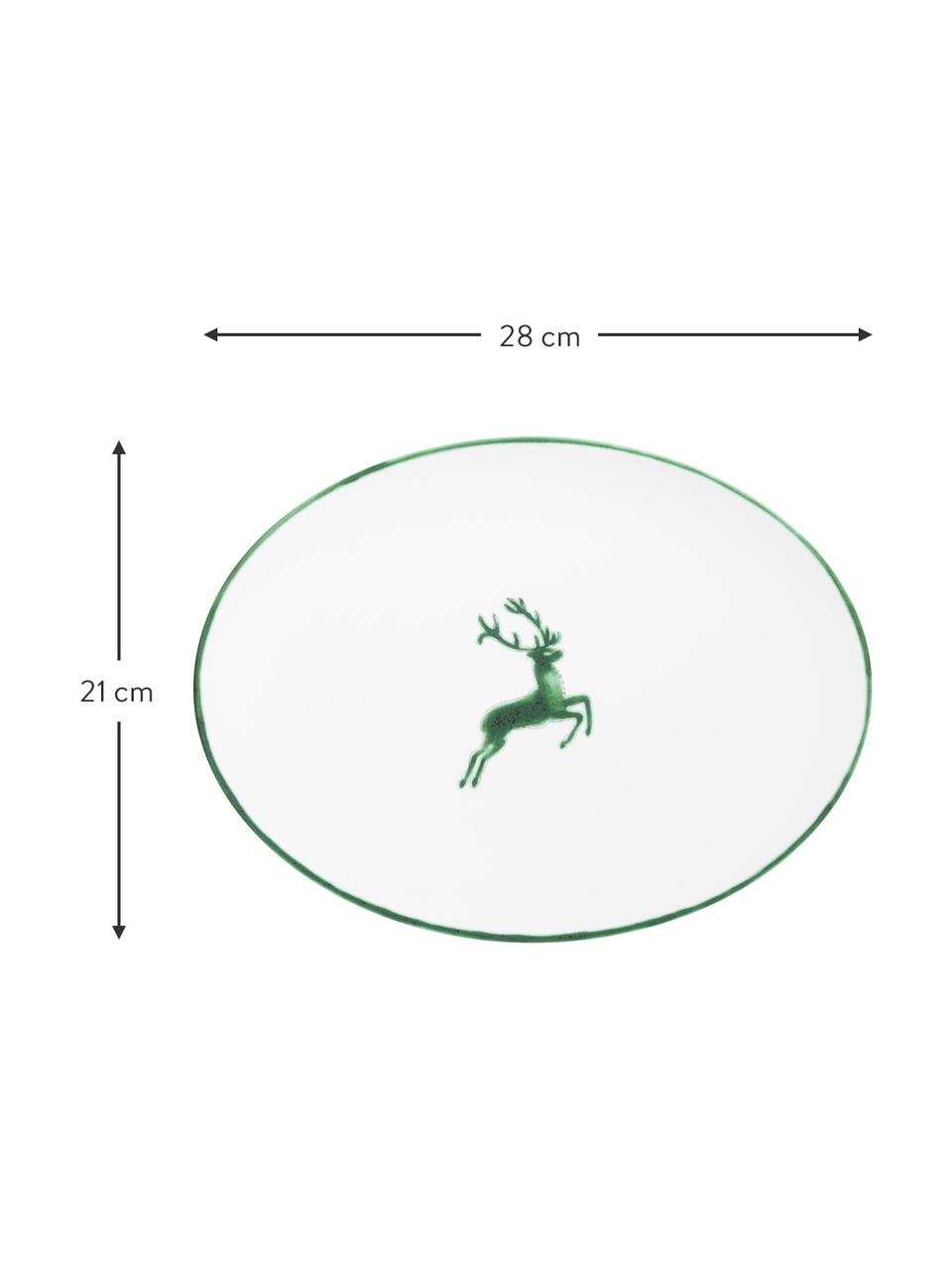 Ręcznie wykonany talerz do serwowania Grüner Hirsch, Ceramika, Biały, zielony, D 28 x S 21 cm