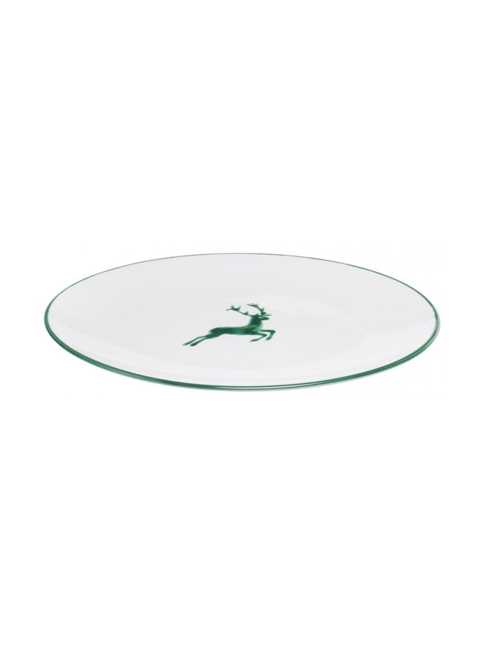 Ručně vyrobený servírovací talíř Grüner Hirsch, Keramika, Zelená, bílá, D 28 cm, Š 21 cm