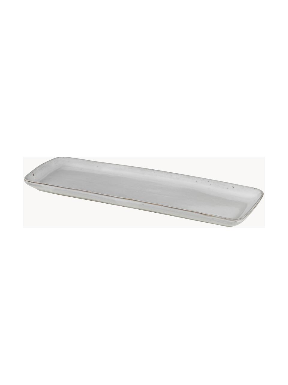 Plat de service artisanal Nordic Sand, long. 35 cm, Grès cérame, Gris clair, long. 35 x larg. 13 cm