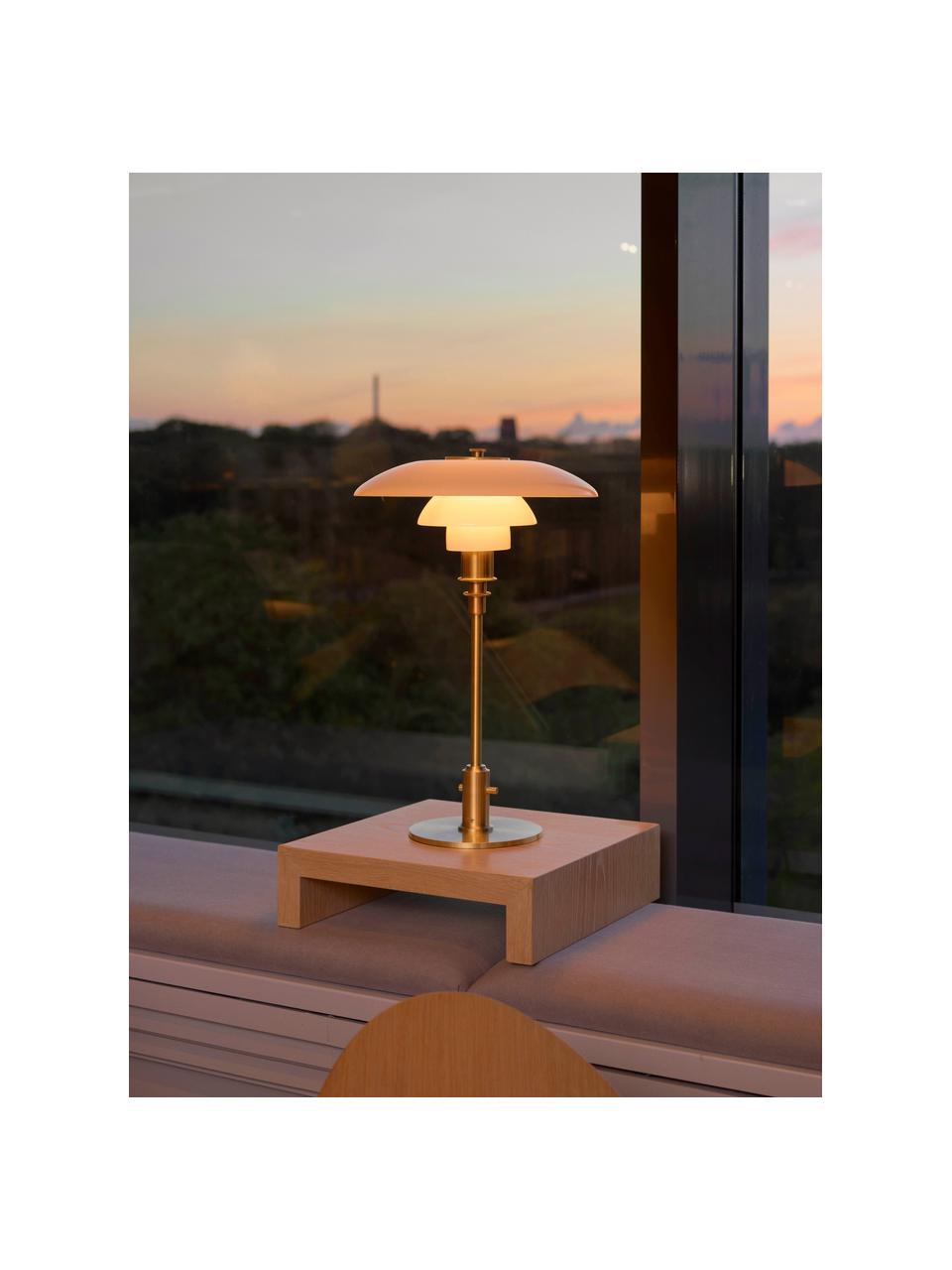 Grote tafellamp PH 3/2, mondgeblazen, Lampenkap: opaalglas, mondgeblazen, Goudkleurig, wit, Ø 29 x H 47 cm