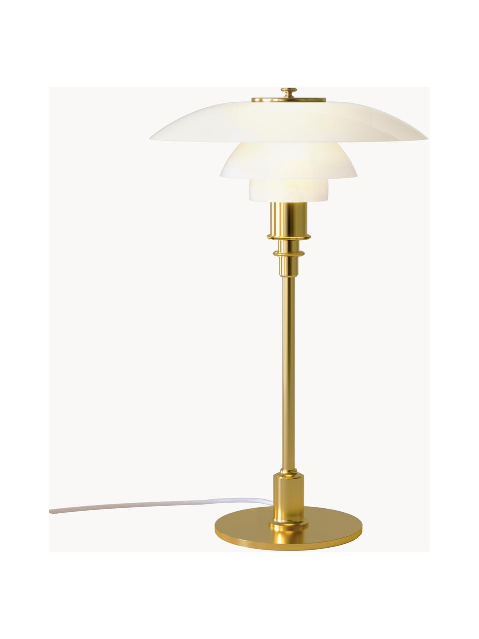 Grote tafellamp PH 3/2, mondgeblazen, Lampenkap: opaalglas, mondgeblazen, Goudkleurig, wit, Ø 29 x H 47 cm