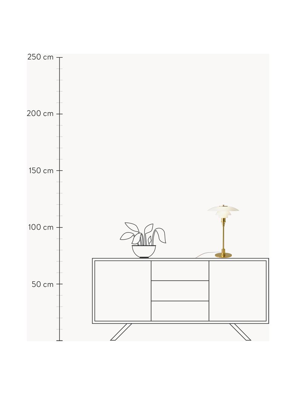 Lampa stołowa ze szkła dmuchanego PH 3/2, Stelaż: mosiądz metalizowany, Odcienie złotego, biały, Ø 29 x 47 cm