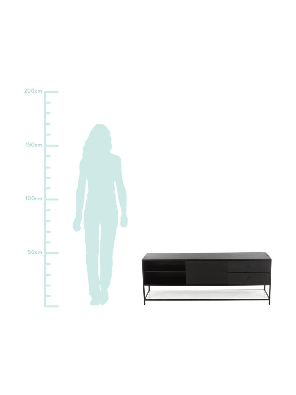 Lowboard Lenny mit Marmor-Ablage, Korpus: Mitteldichte Holzfaserpla, Ablagefläche: Marmor, Gestell: Metall, pulverbeschichtet, Schwarz, Weiß-grauer Marmor, 150 x 55 cm