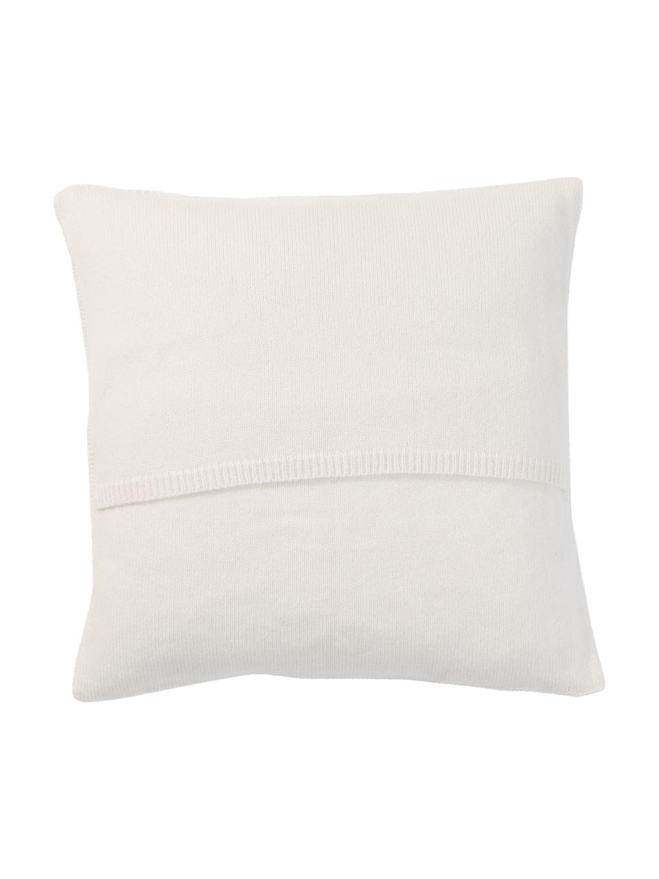 Housse de coussin en pur cachemire à imprimé tressé Leonie, Blanc crème