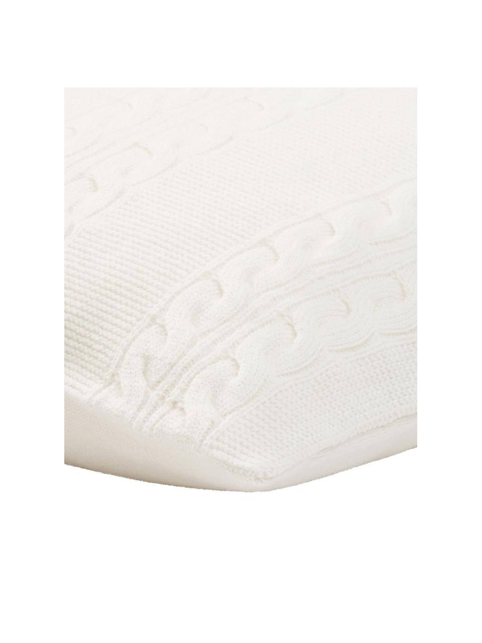 Povlak na polštář z čistého kašmíru s pleteným vzorem Leonie, Krémově bílá
