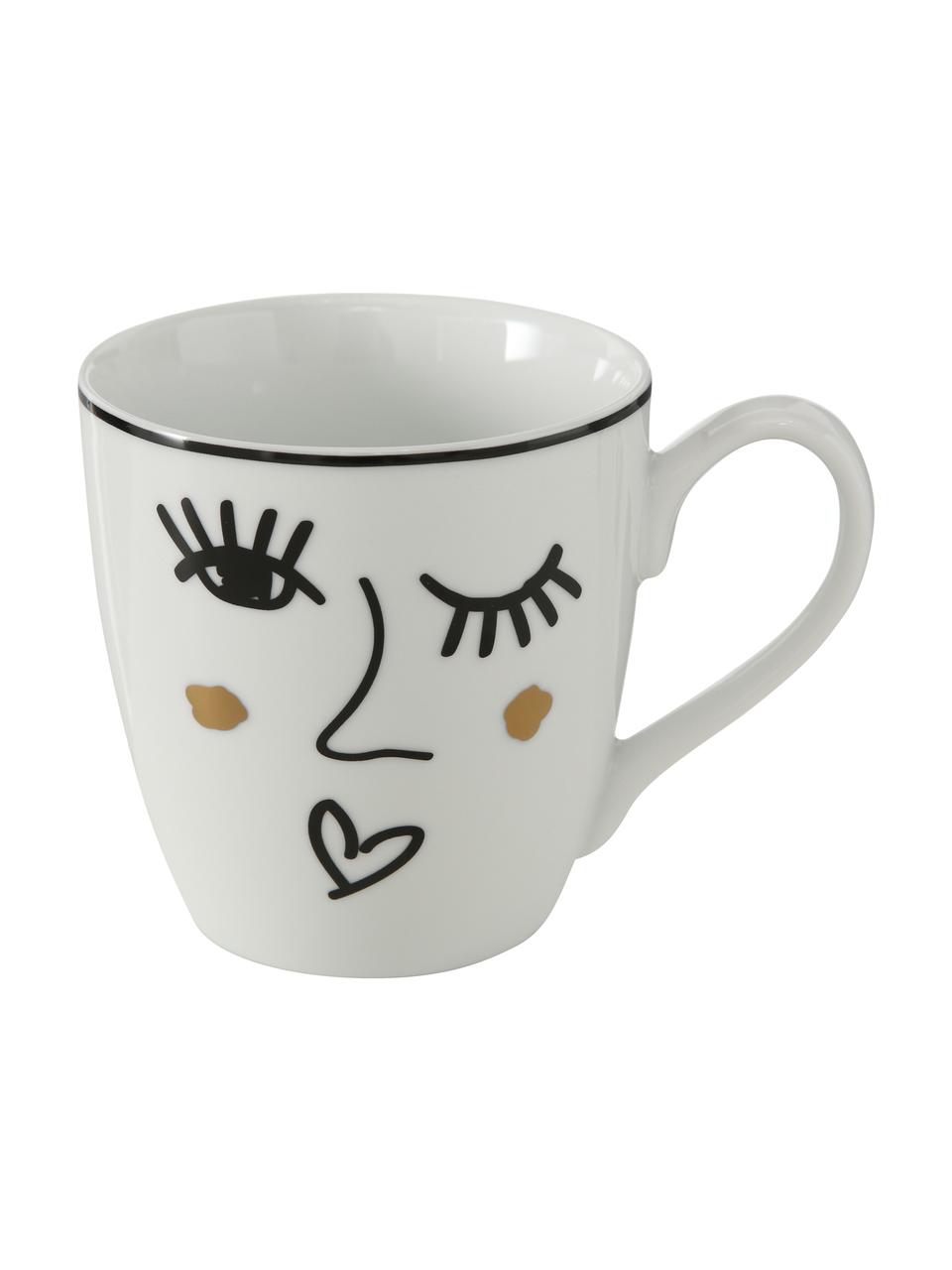 Taza de café Glamy, 2 uds., Porcelana, Blanco, negro, dorado, Ø 10 x Al 10 cm