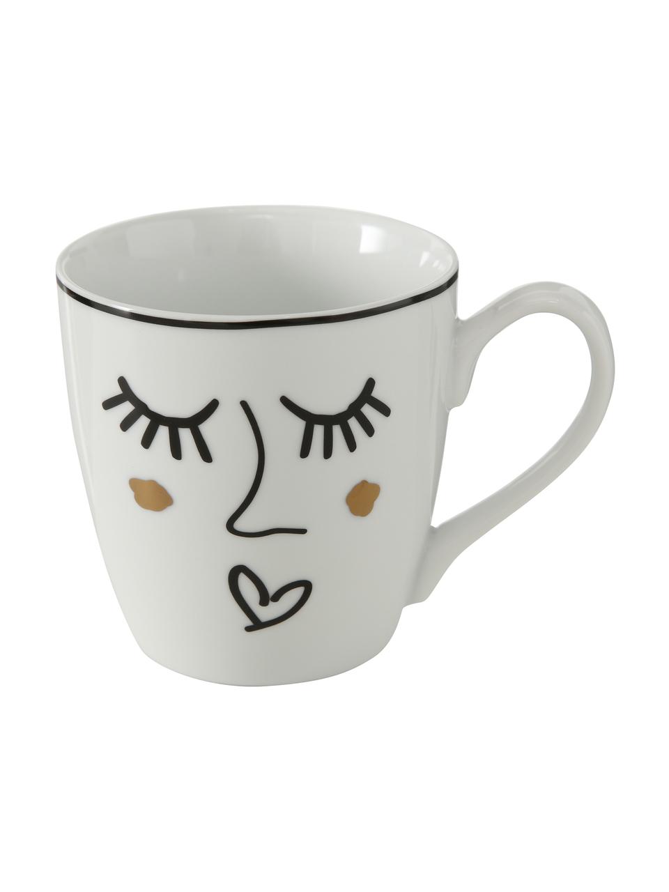 Taza de café Glamy, 2 uds., Porcelana, Blanco, negro, dorado, Ø 10 x Al 10 cm