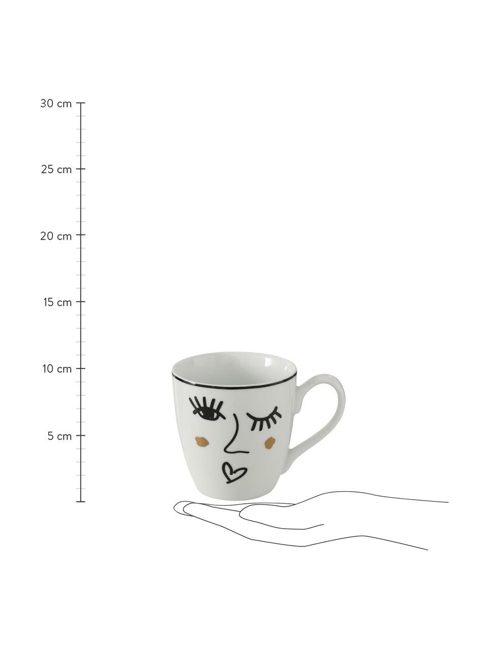 Taza de café Glamy, 2 uds., Porcelana, Blanco, negro, dorado, Ø 10 x Al 10 cm