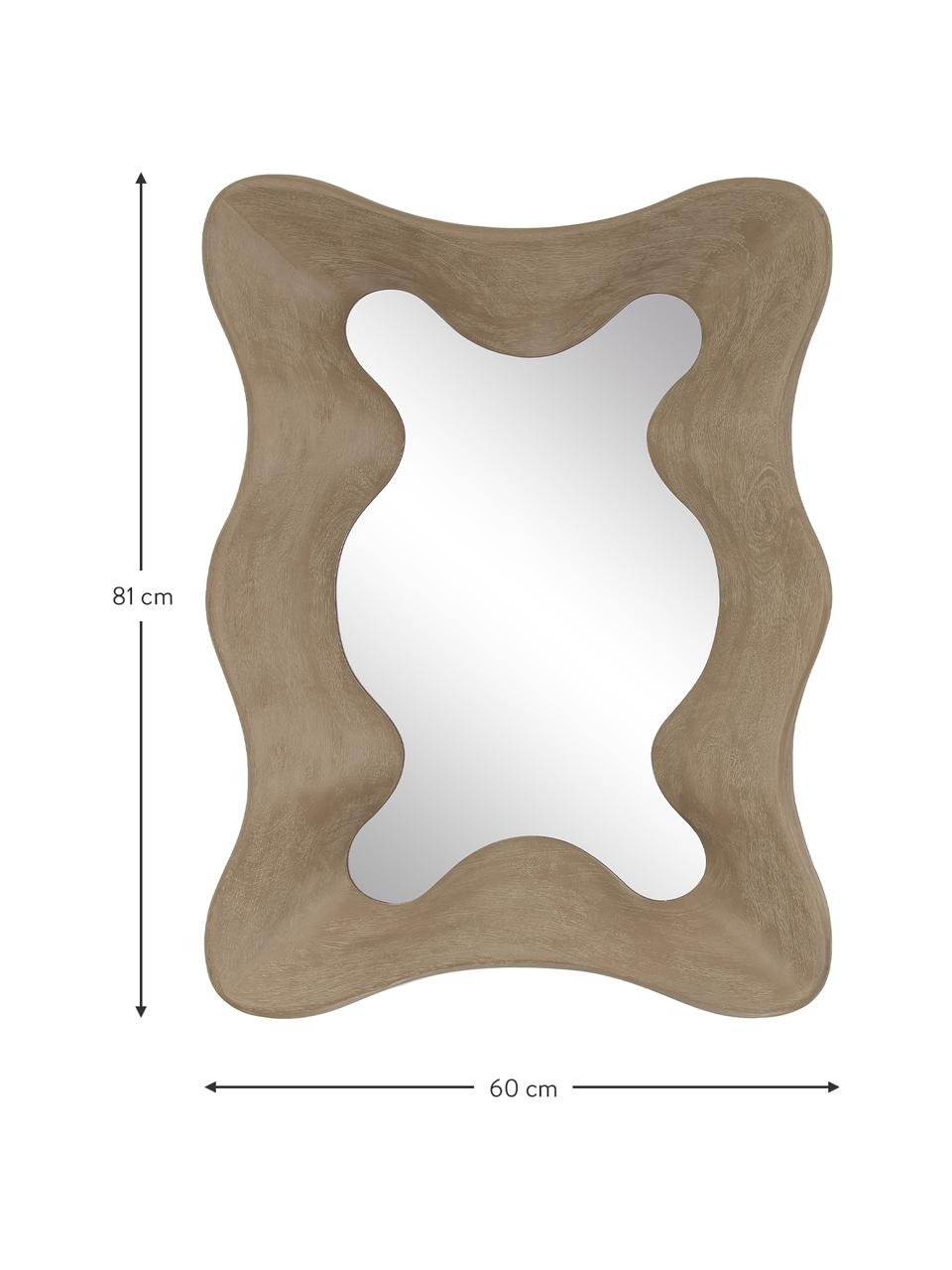 Wandspiegel Riva mit gewelltem Rahmen aus Mangoholz, Rahmen: Mangoholz, lackiert, Spiegelfläche: Spiegelglas, Dunkles Holz, B 60 x H 81 cm