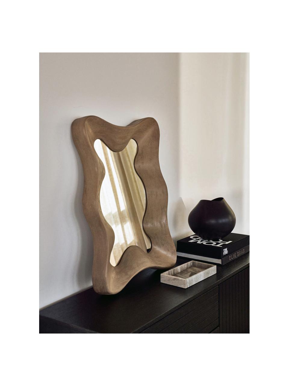 Miroir mural avec cadre en bois ondulé Riva, Bois foncé, larg. 60 x haut. 81 cm