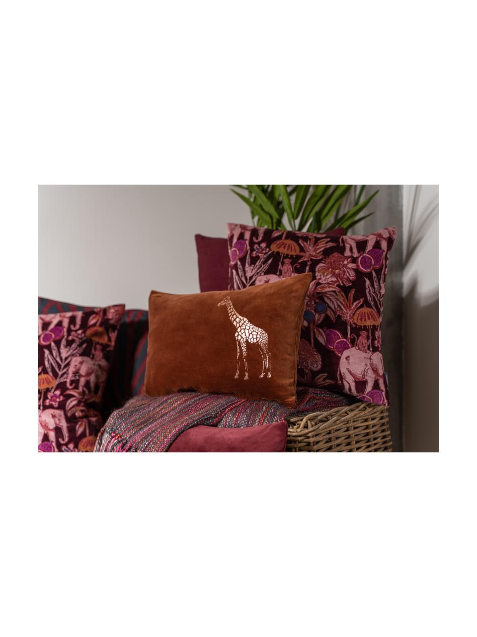 Fluwelen kussen Giraffe, met vulling, Bordeauxrood, goudkleurig, 30 x 50 cm