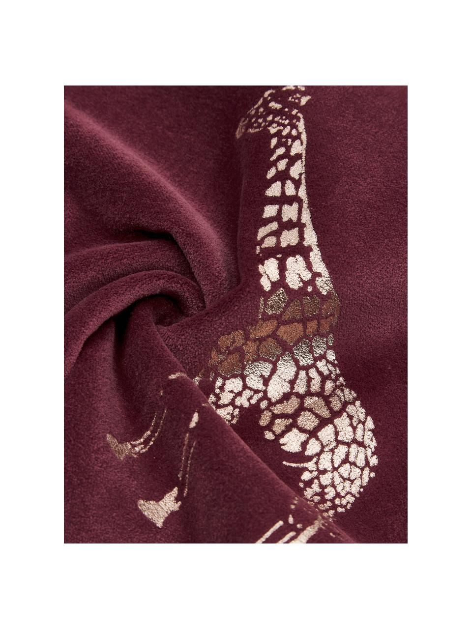 Coussin rectangulaire velours Giraffe, Bordeaux, couleur dorée