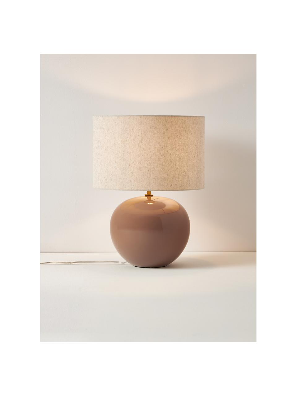 Keramik-Tischlampe Marin, Lampenschirm: Leinen (100 % Polyester), Lampenfuß: Keramik, Nougat, Hellbeige, Ø 35 x H 46 cm