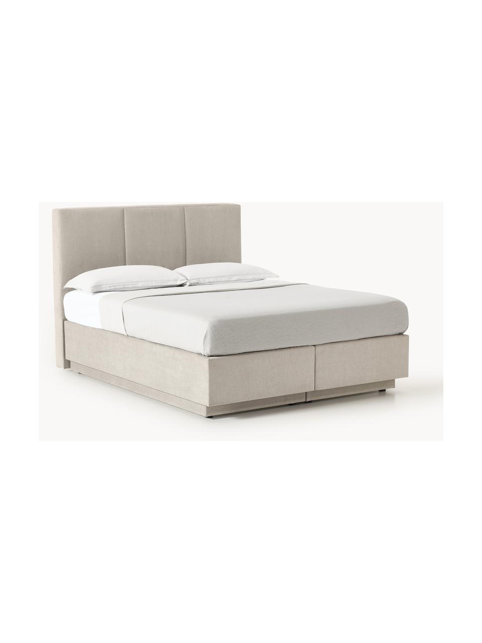 Boxspringbett Oberon mit Stauraum, Bezug: 100 % Polyester Der strap, Matratze: 5-Zonen-Taschenfederkern, Webstoff Beige, B 140 x L 200 cm, Härtegrad H2