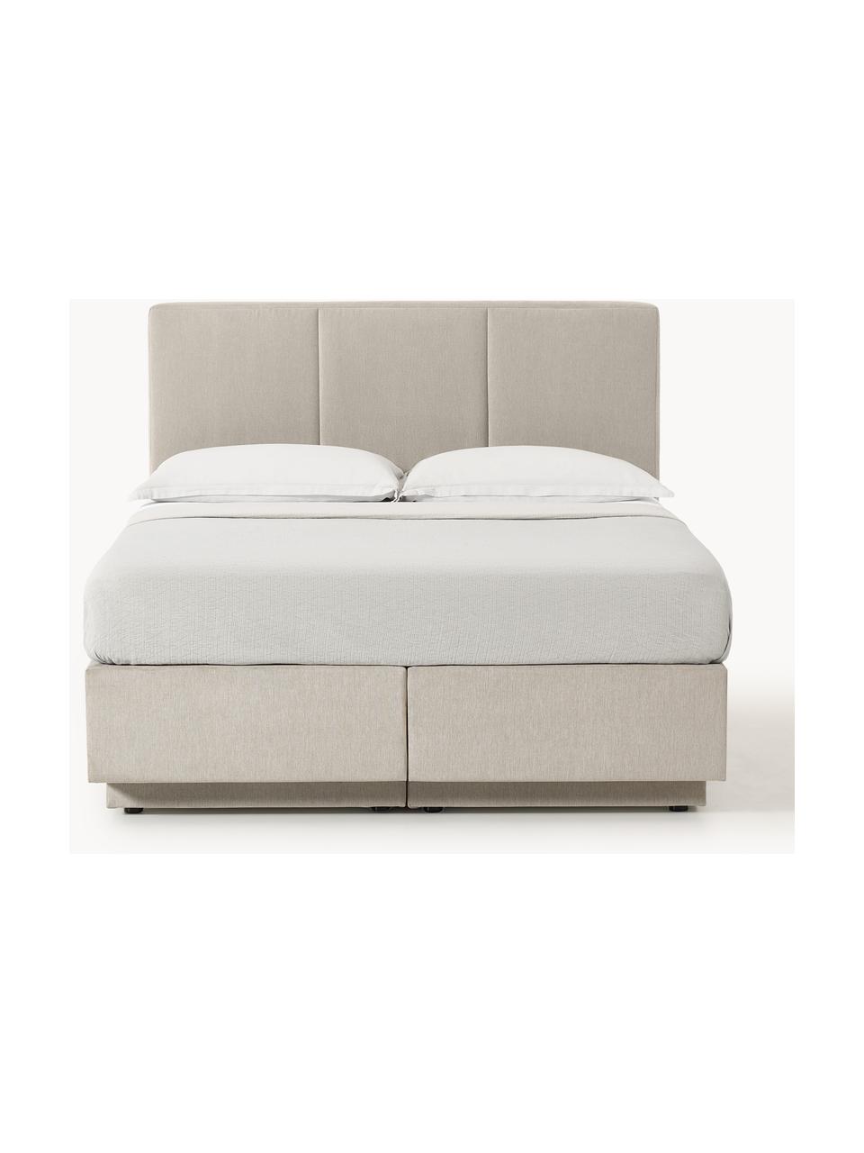 Boxspringbett Oberon mit Stauraum, Bezug: 100 % Polyester Der strap, Matratze: 5-Zonen-Taschenfederkern, Webstoff Beige, B 140 x L 200 cm, Härtegrad H2