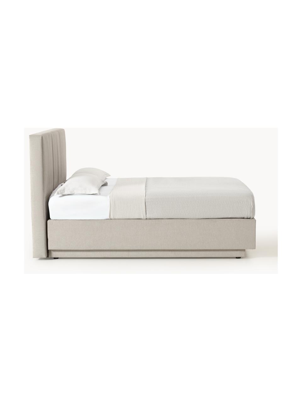 Boxspringbett Oberon mit Stauraum, Bezug: 100 % Polyester Der strap, Matratze: 5-Zonen-Taschenfederkern, Webstoff Beige, B 140 x L 200 cm, Härtegrad H2