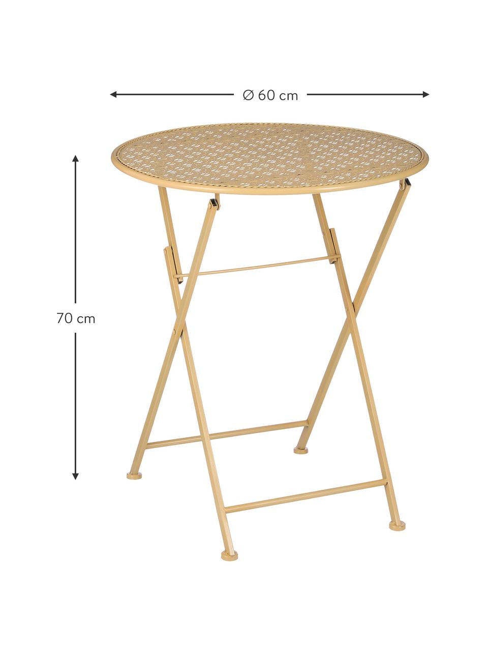 Inklapbaar balkontafel Ninet, Gecoat metaal, Geel, Ø 60 x H 70 cm