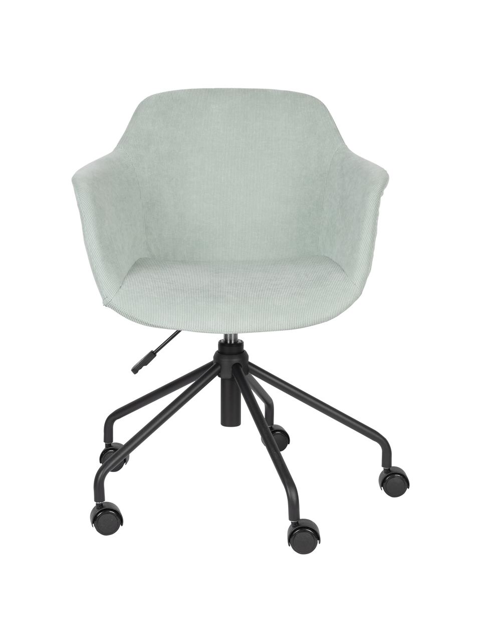 Chaise de bureau pivotante en velours côtelé vert clair Junzo, Tissu vert menthe, larg. 60 x prof. 57 cm