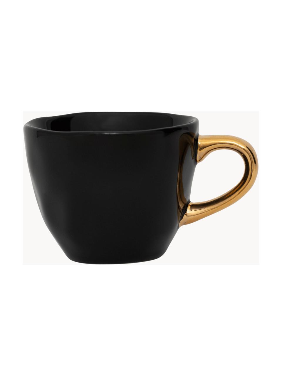 Tazas espresso Good Morning, 2 uds., Gres, Negro, dorado, Ø 6 x Al 5 cm, 95 ml