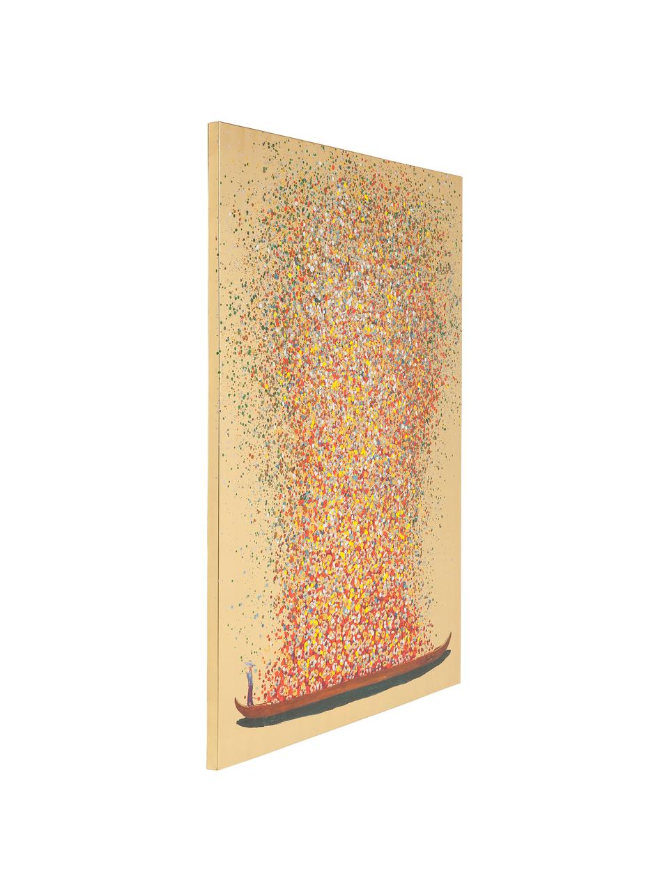 Cuadro en lienzo pintado Flower Boat, Dorado, rojo, An 80 x Al 100 cm