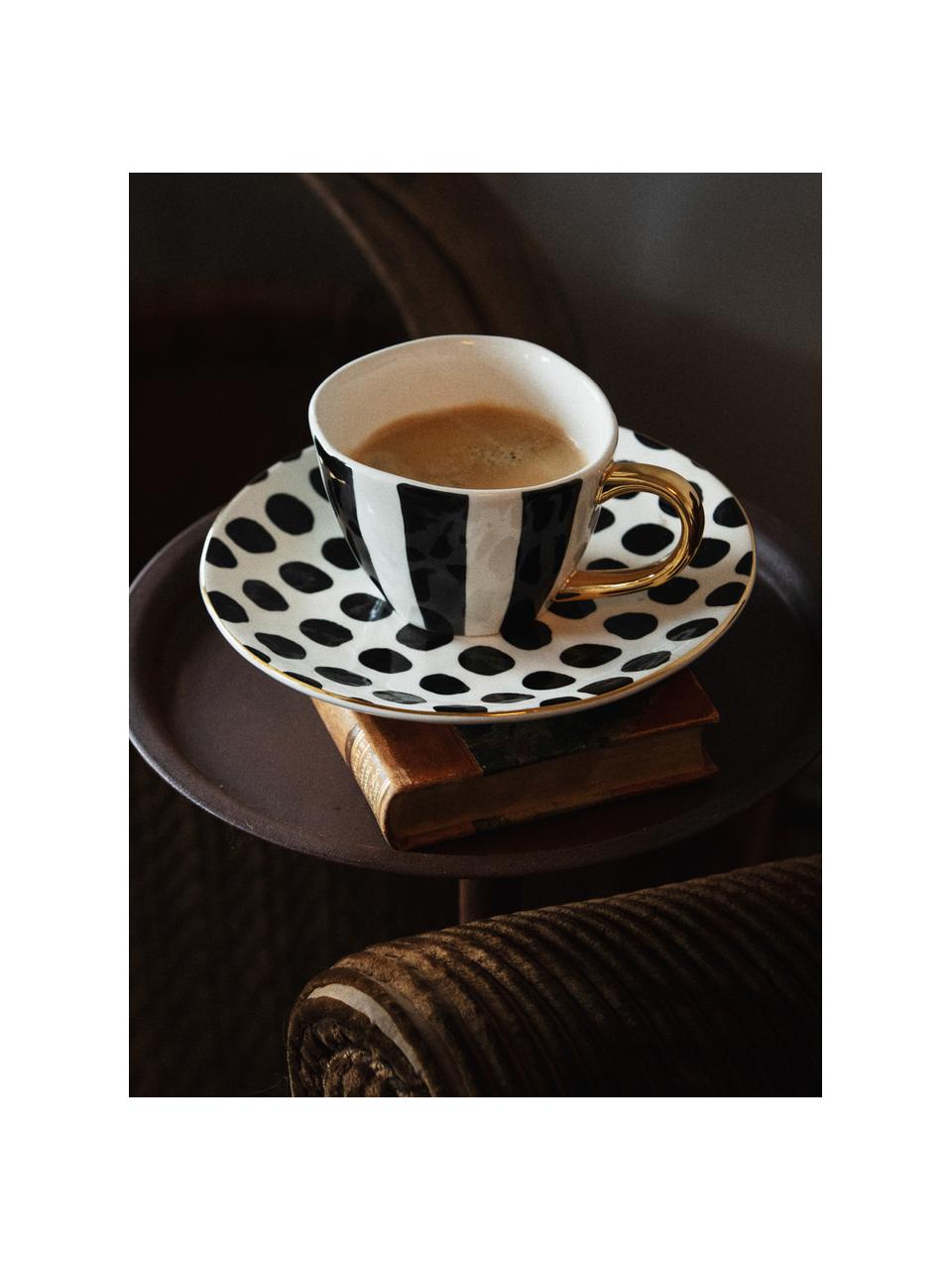 Taza Doris, 6 uds., Cerámica, Blanco crema, negro, Ø 11 x Al 8 cm, 350 ml