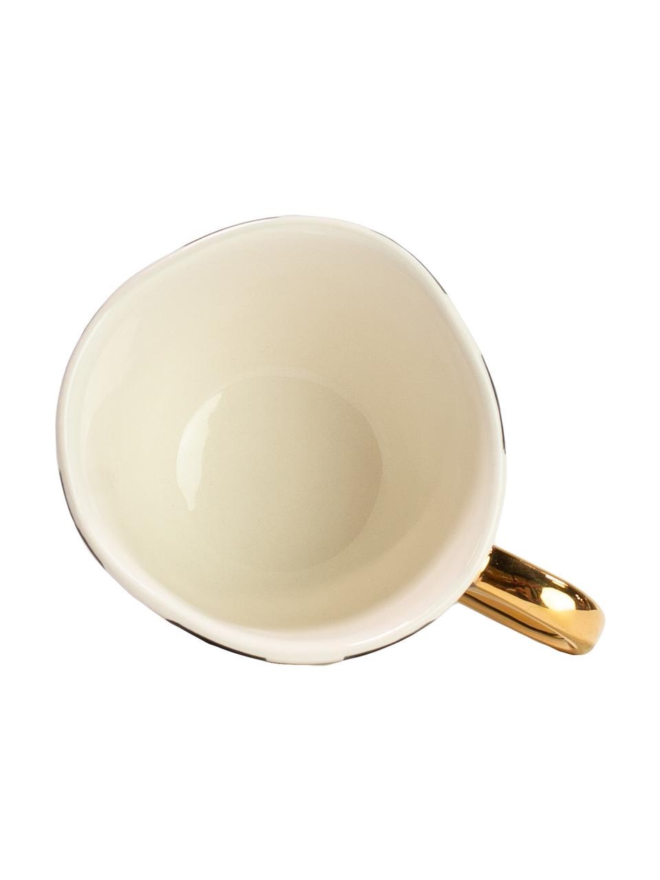 Mok Doris met goudkleurige decoratie, 6 stuks, Keramiek, Crèmewit, zwart, Ø 11 x H 8 cm, 350 ml