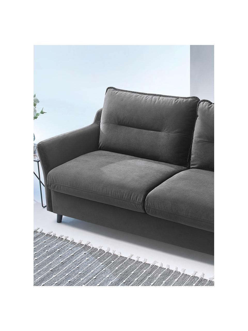 Sofa rozkładana z aksamitu Loft (3-osobowa), Tapicerka: 100% aksamit poliestrowy, Nogi: metal lakierowany, Ciemny szary, S 191 x G 100 cm