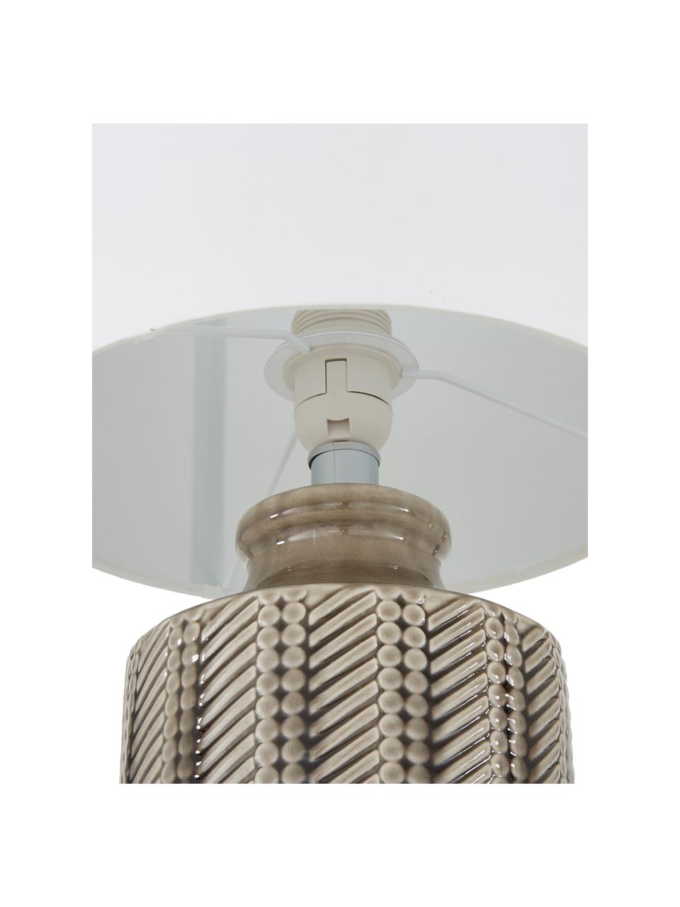 Lampada da tavolo in ceramica Nia, Paralume: tessuto, Base della lampada: ceramica, metallo nichela, Paralume: bianco Base della lampada: marrone, nichel, Ø 26 x Alt. 43 cm