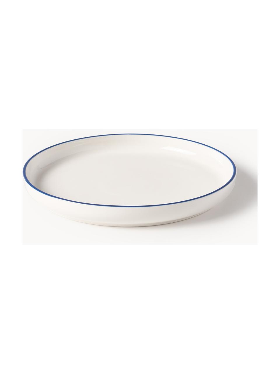 Assiettes à dessert en porcelaine Facile, 2 pièces, Porcelaine robuste de haute qualité (env. 50 % kaolin, 25 % quartz et 25 % feldspath), Blanc cassé avec bordure bleu foncé, Ø 20 x haut. 2 cm