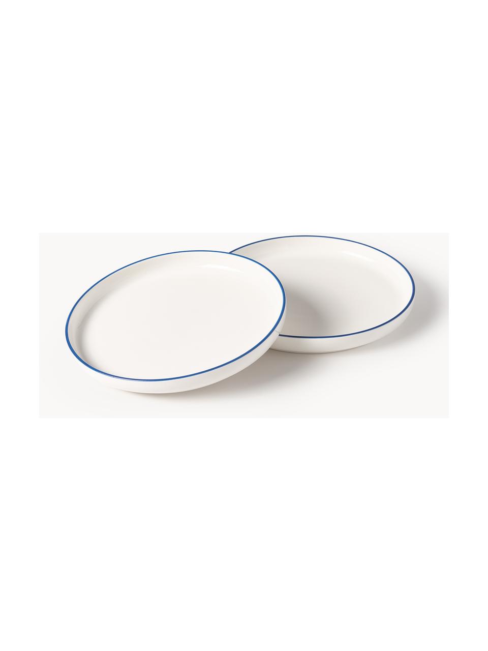 Assiettes à dessert en porcelaine Facile, 2 pièces, Porcelaine robuste de haute qualité (env. 50 % kaolin, 25 % quartz et 25 % feldspath), Blanc cassé avec bordure bleu foncé, Ø 20 x haut. 2 cm