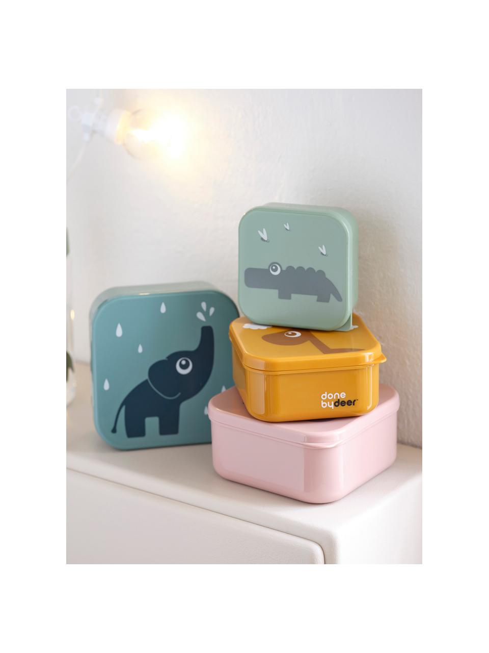 Set de fiambreras infantiles Deer Friends, 3 uds., Plástico, Rosa pálido, verde salvia, ocre, Set de diferentes tamaños