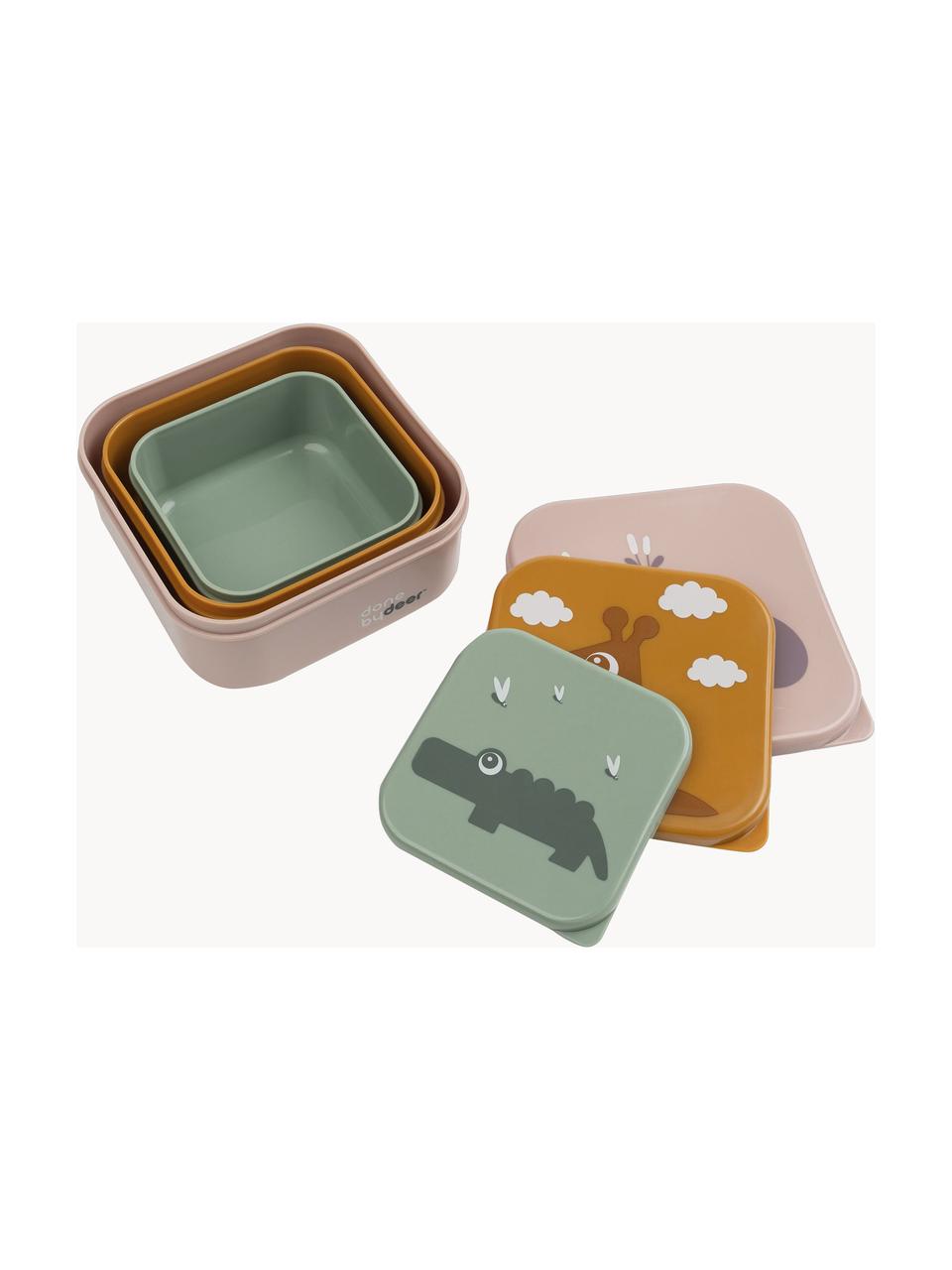 Boîtes à goûter pour enfants Deer Friends, 3 élém., Plastique, Rose pâle, vert sauge, ocre, Lot de différentes tailles