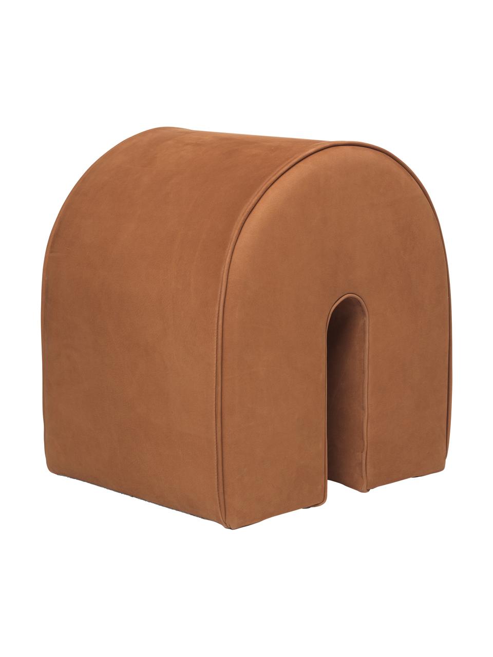 Gestoffeerde kruk Curved van nubuckleer, Bekleding: nubuckleer, Leer terracotta, B 36 x H 42 cm