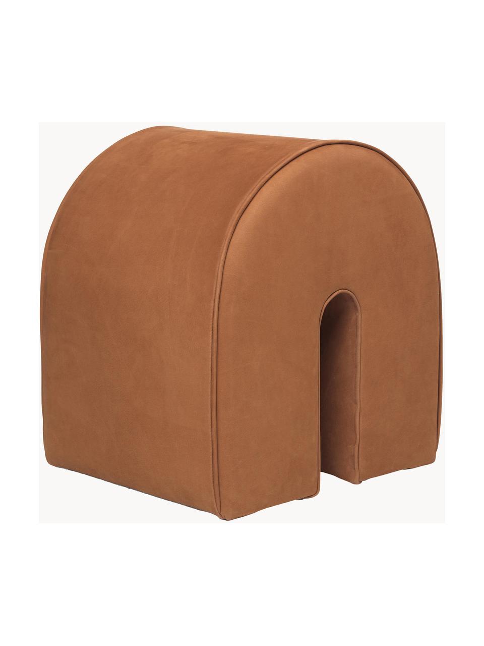 Pouf rembourré en cuir nubuck Curved, Cuir brun clair, larg. 36 x long. 42 cm