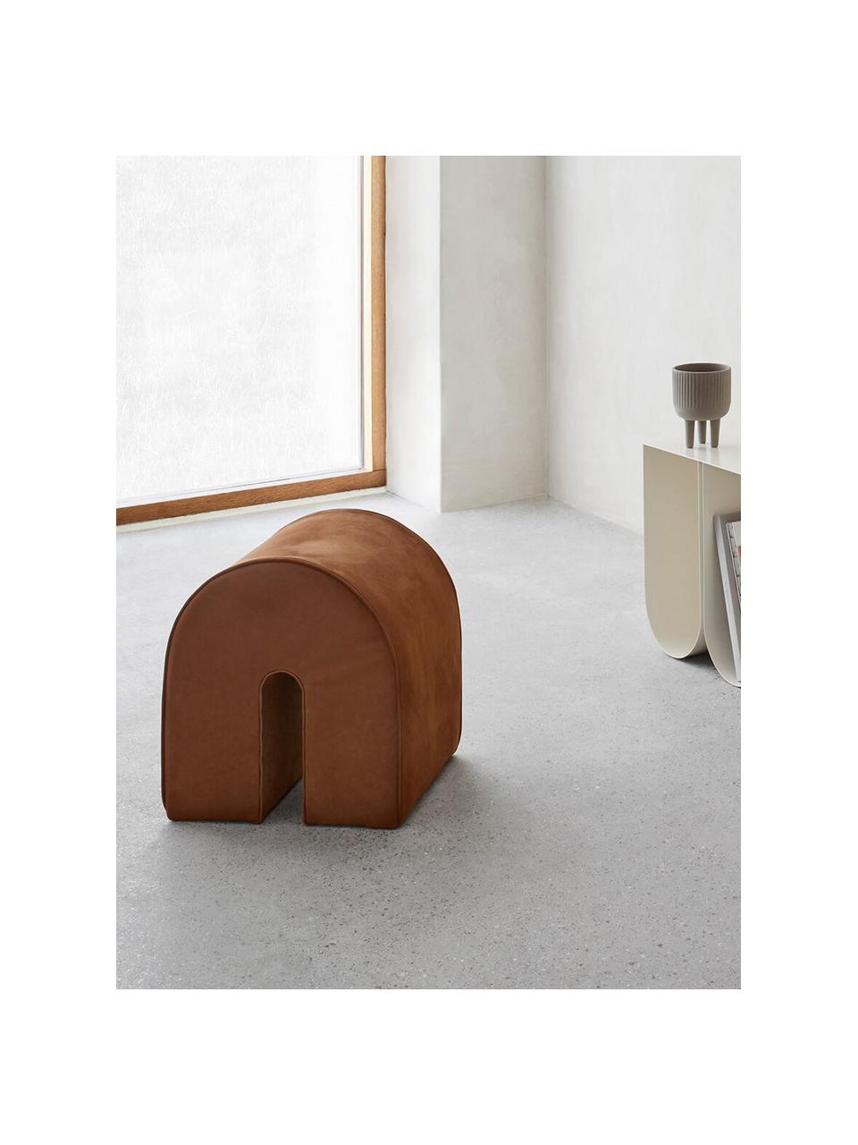 Pouf rembourré en cuir nubuck Curved, Cuir brun clair, larg. 36 x long. 42 cm