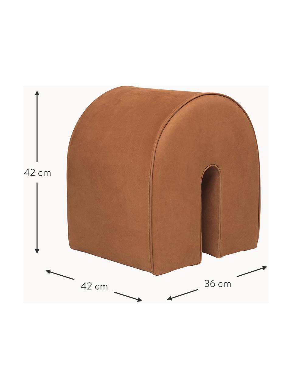 Pouf rembourré en cuir nubuck Curved, Cuir brun clair, larg. 36 x long. 42 cm