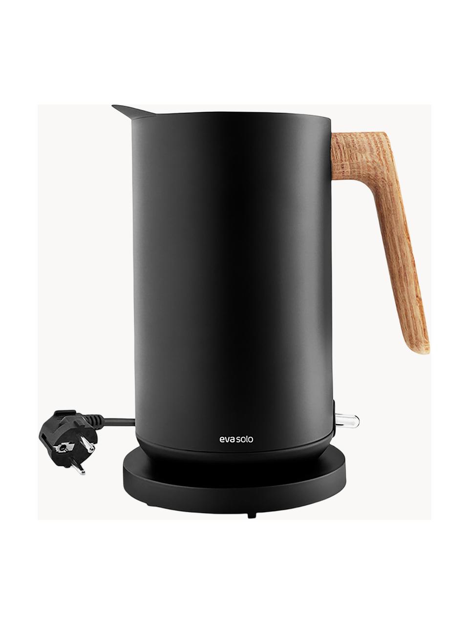 Wasserkocher Nordic Kitchen, 1.5 L, Korpus: Edelstahl, pulverbeschich, Griff: Eichenholz, geölt, Schwarz, Eichenholz, 1.5 L