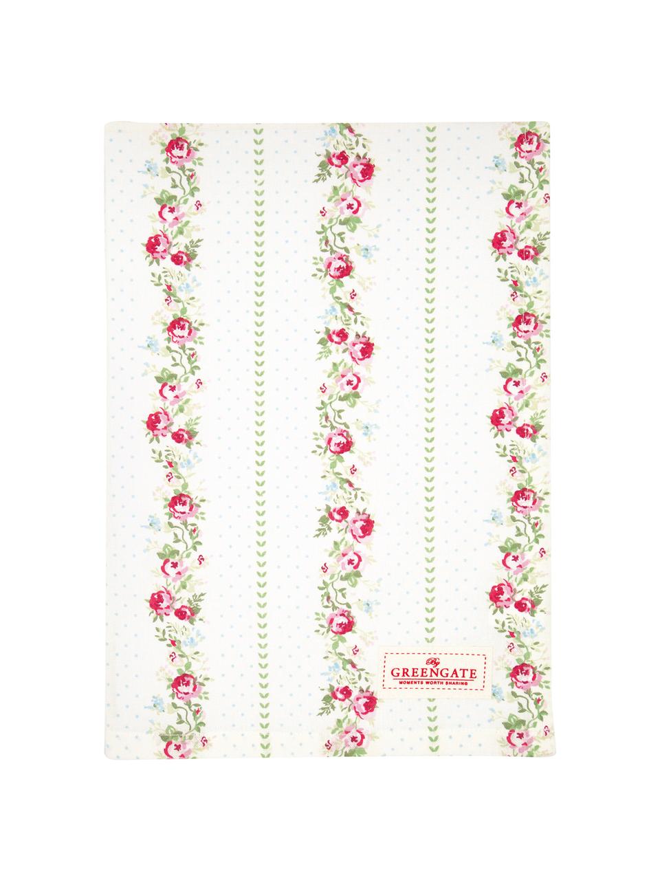 Ręcznik kuchenny z bawełny Gabby, Bawełna, Biały, zielony, różowy, S 50 x D 70 cm