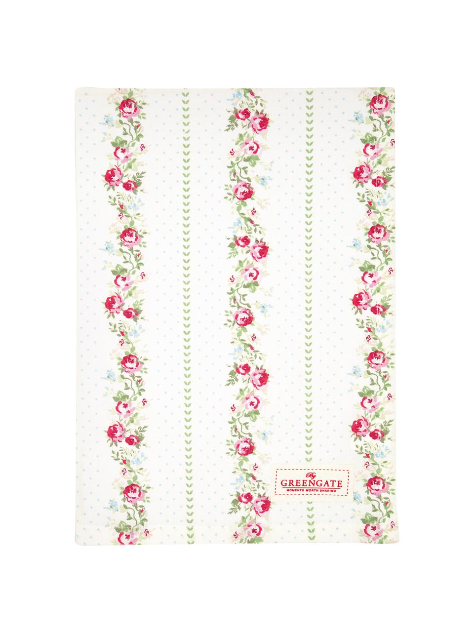 Strofinaccio in cotone con motivo a rose Gabby, Cotone, Bianco, verde, rosa, Larg. 50 x Lung. 70 cm