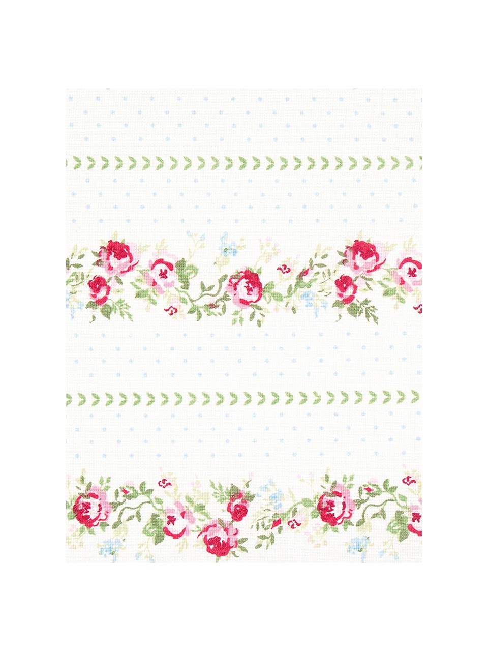 Torchon coton imprimé roses Gabby, Blanc, vert, rose