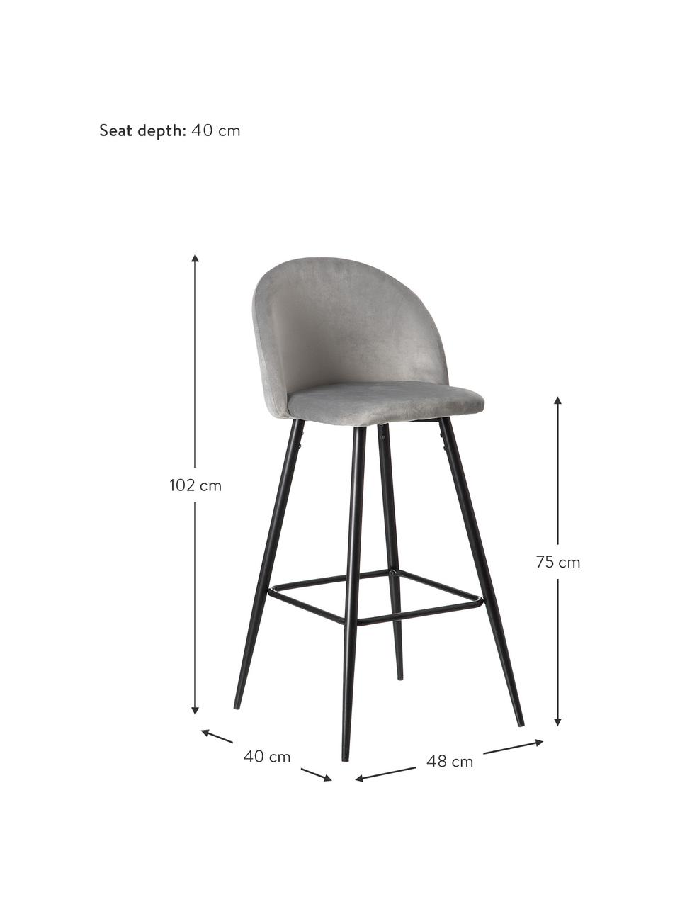 Krzesło barowe Maxine, Tapicerka: 100% poliester, Nogi: metal powlekany, Szary, czarny, S 48 x W 102 cm