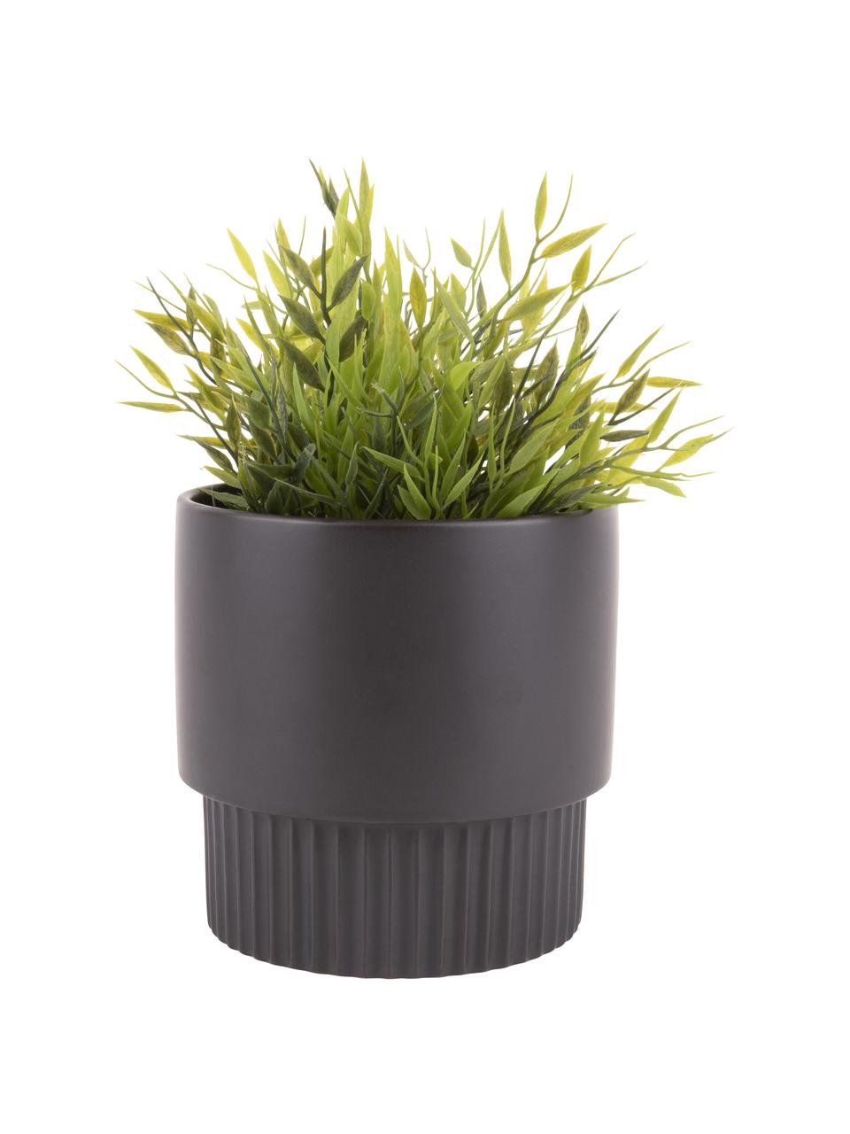 Cache-pot céramique Ribbed, Céramique, Noir, Ø 16 cm x haut. 15 cm