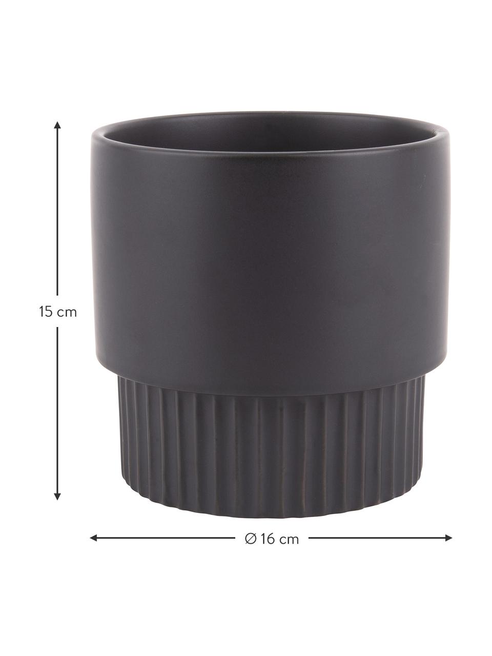 Cache-pot céramique Ribbed, Céramique, Noir, Ø 16 cm x haut. 15 cm