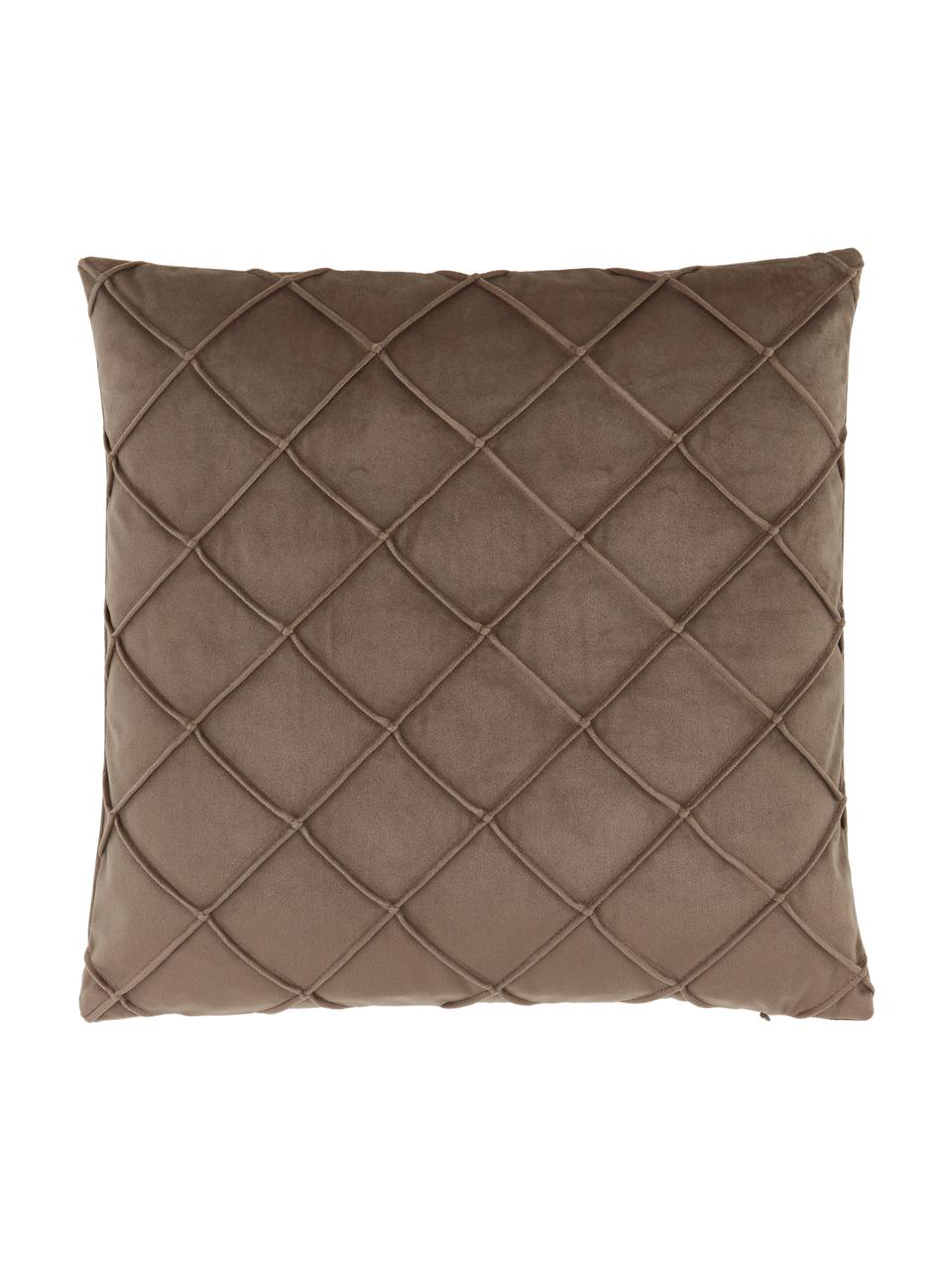 Funda de cojín de terciopelo texturizada Luka, Terciopelo (100% poliéster), Marrón, An 40 x L 40 cm