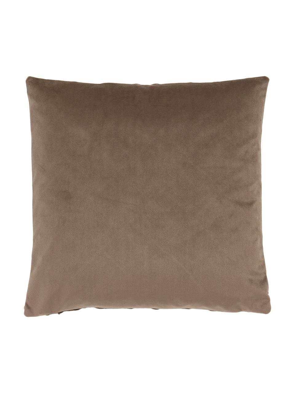 Fluwelen kussenhoes Luka in bruin met structuur-ruitpatroon, Fluweel (100% polyester), Bruin, B 40 x L 40 cm